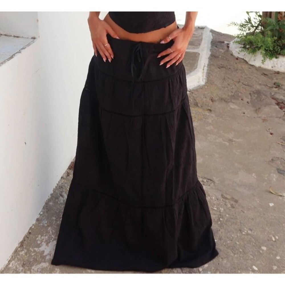 Outcast Lauro Black Tiered Embroidered Maxi Skirt - NWT XS